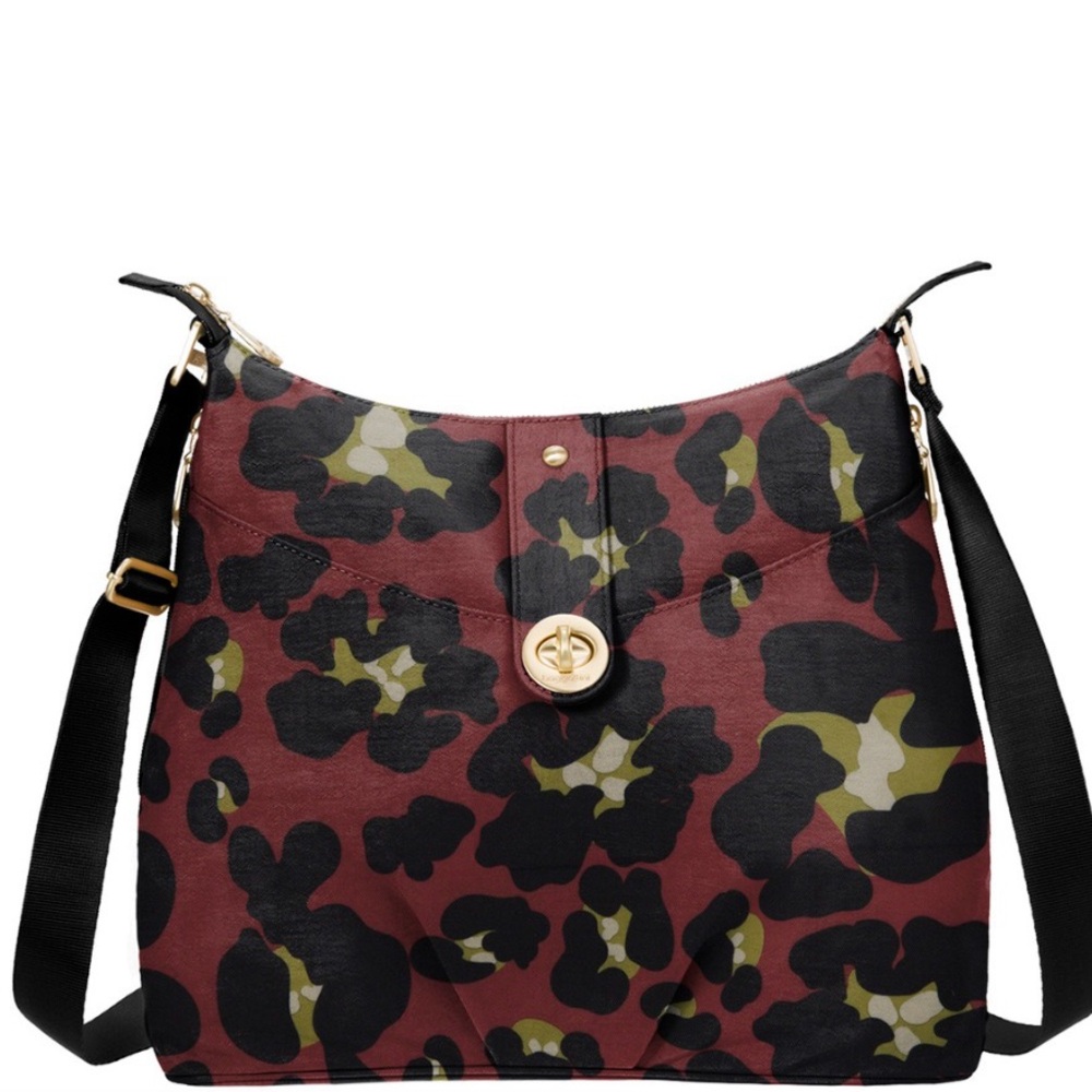 Baggalini Burgundy Camouflage crossbody shoulder handbag adjustable